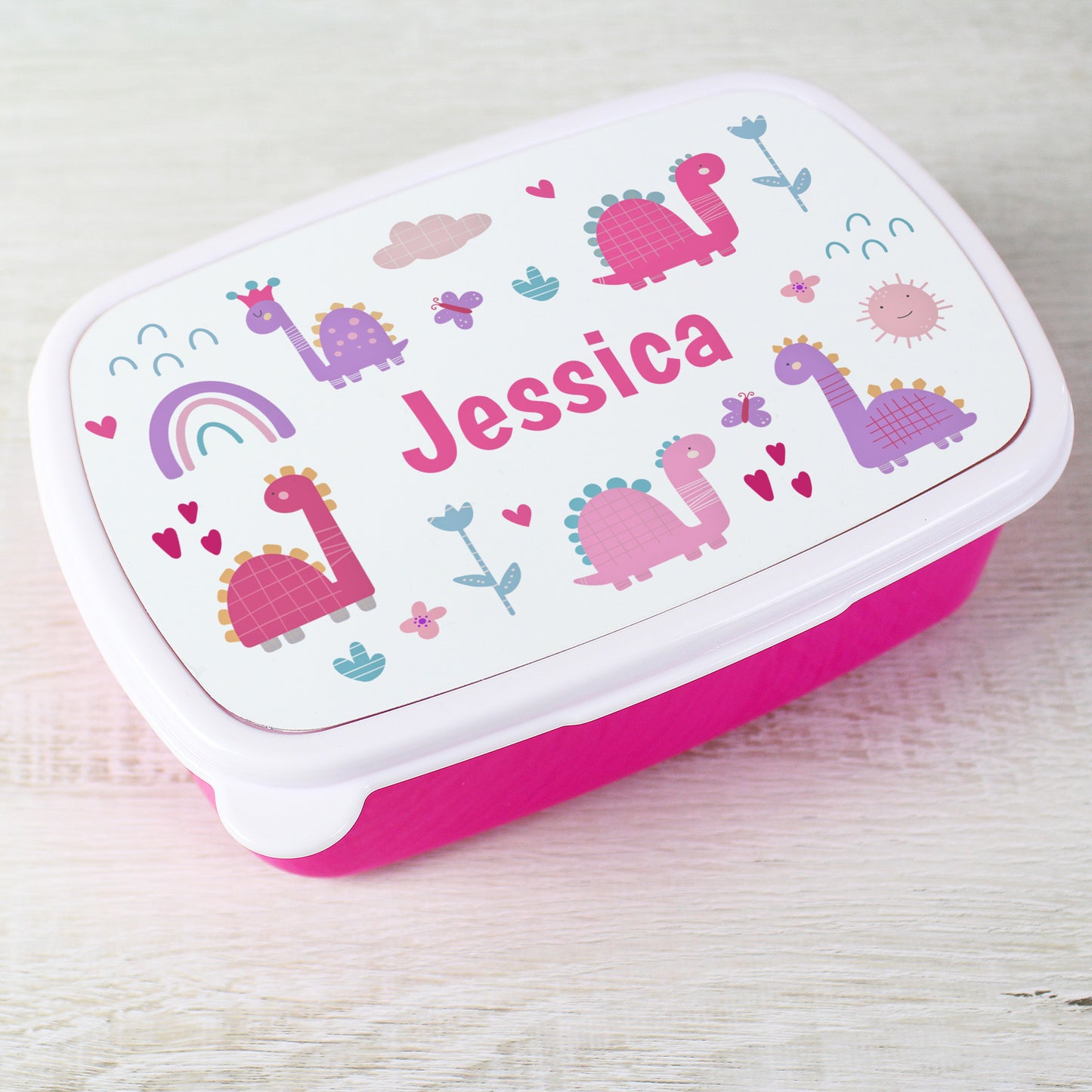Personalised Girls Dinosaurs Pink Lunch Box