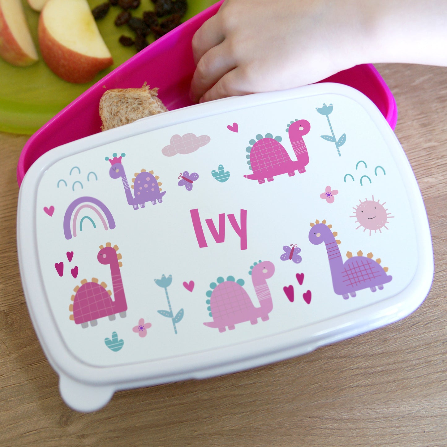 Personalised Girls Dinosaurs Pink Lunch Box