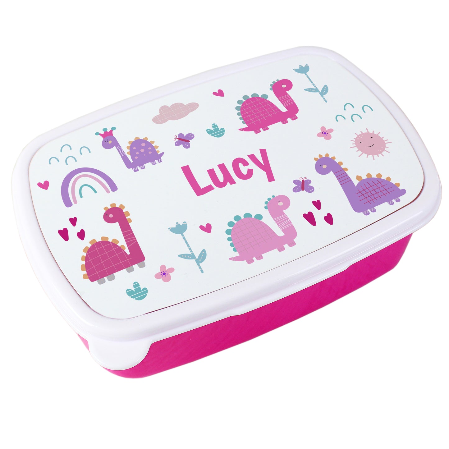 Personalised Girls Dinosaurs Pink Lunch Box