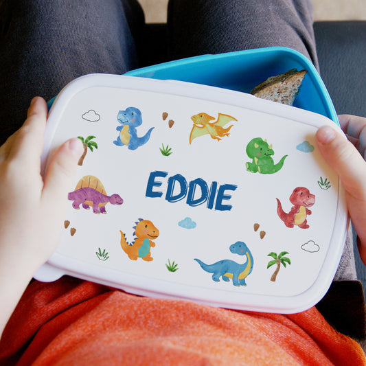 Personalised Dinosaur Blue Kids Lunch Box