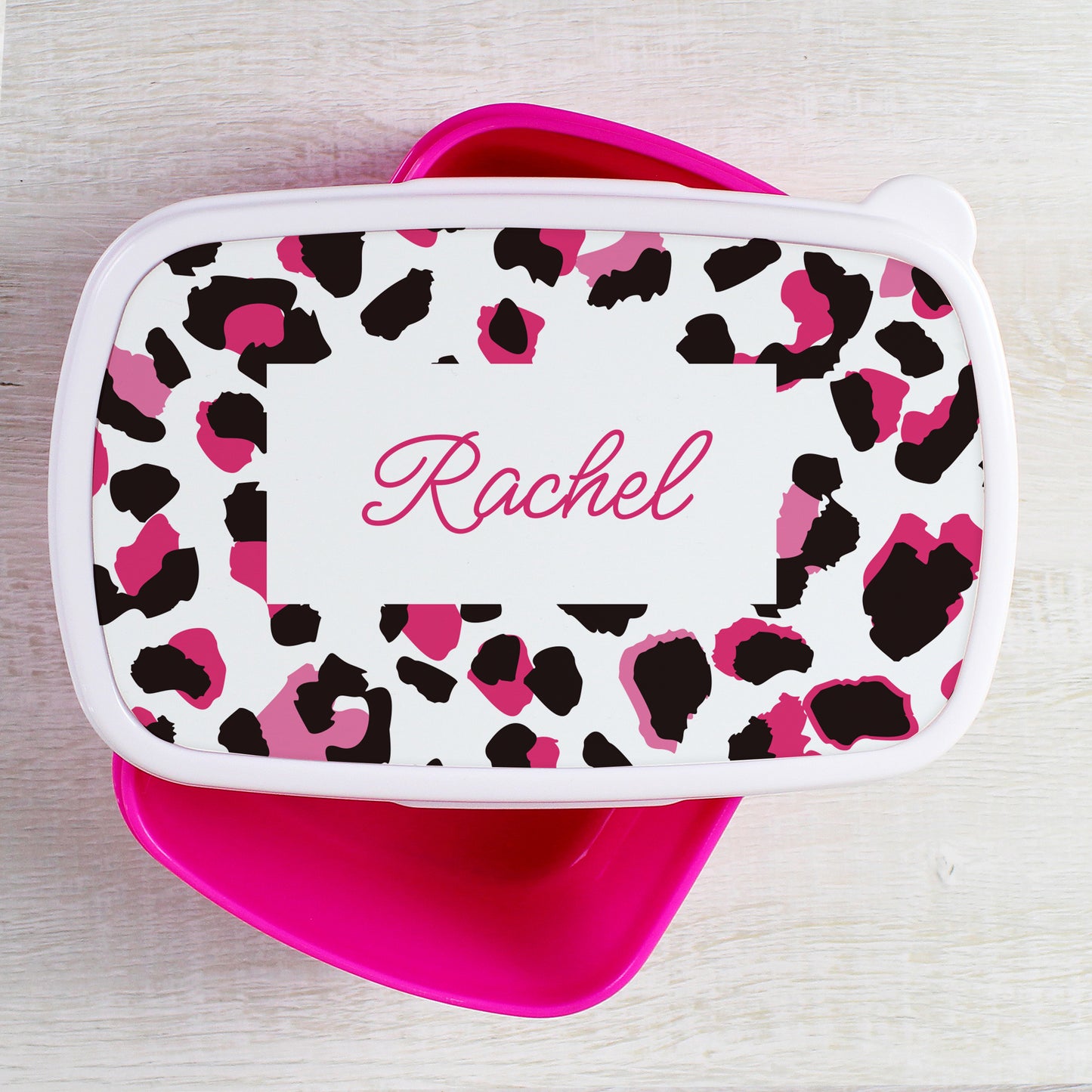 Personalised Leopard Print Pink Lunch Box