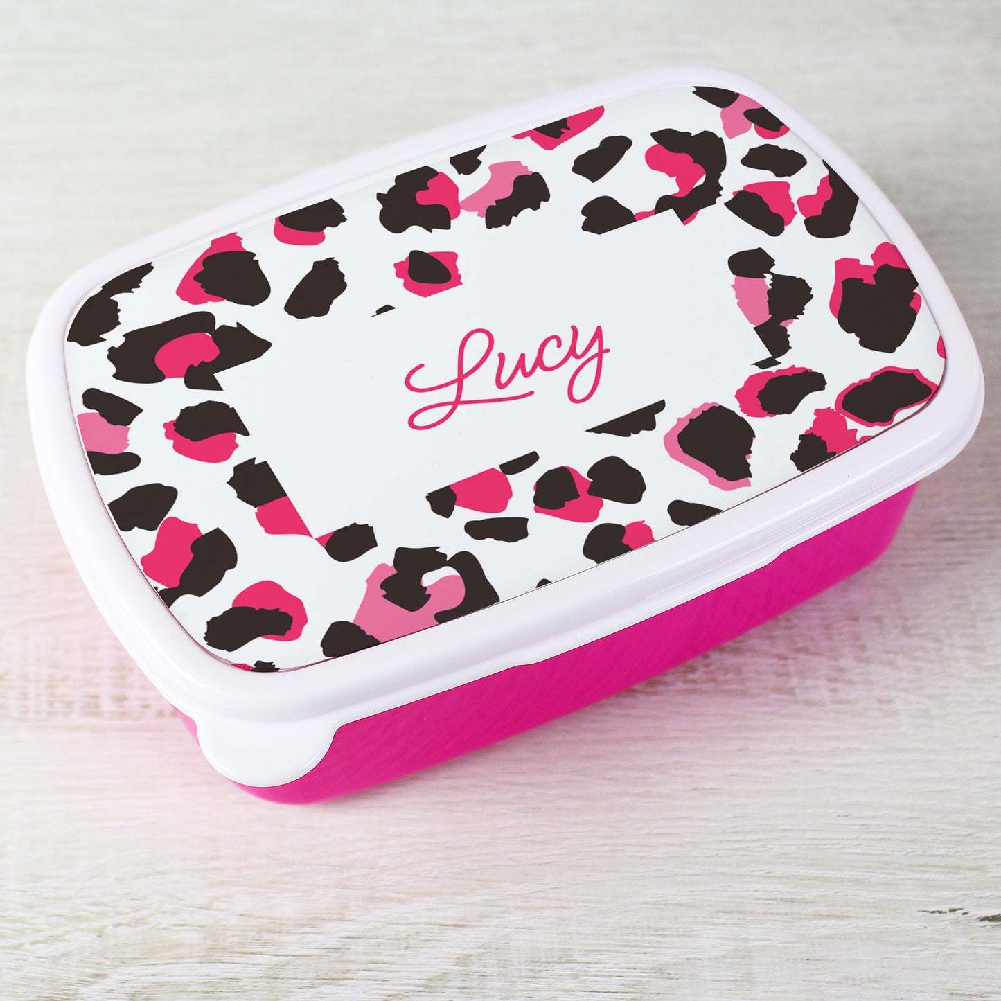 Personalised Leopard Print Pink Lunch Box