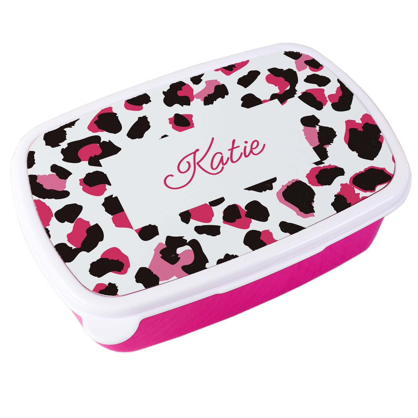 Personalised Leopard Print Pink Lunch Box