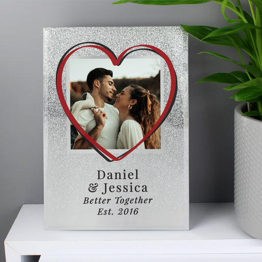 Glitter Glass Photo Frame Personalised Heart 4x4