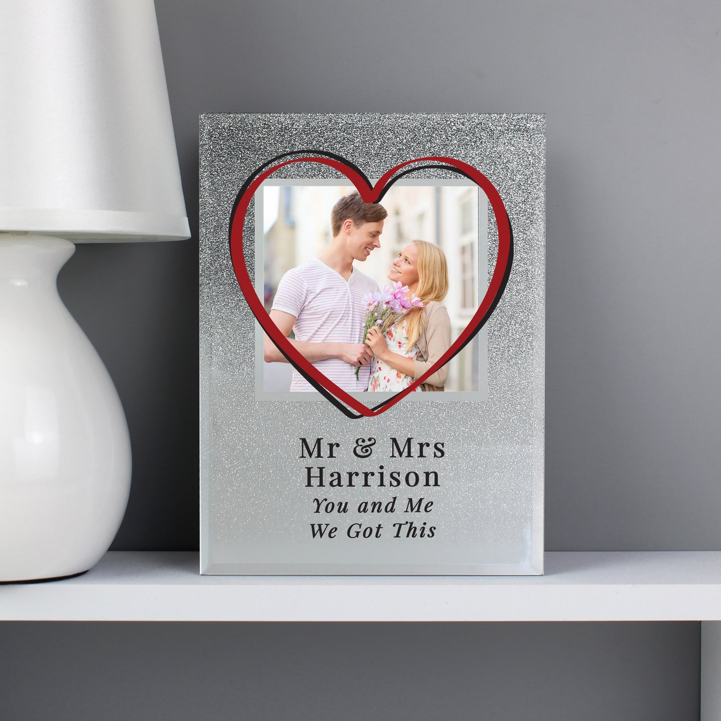 Glitter Glass Photo Frame Personalised Heart 4x4