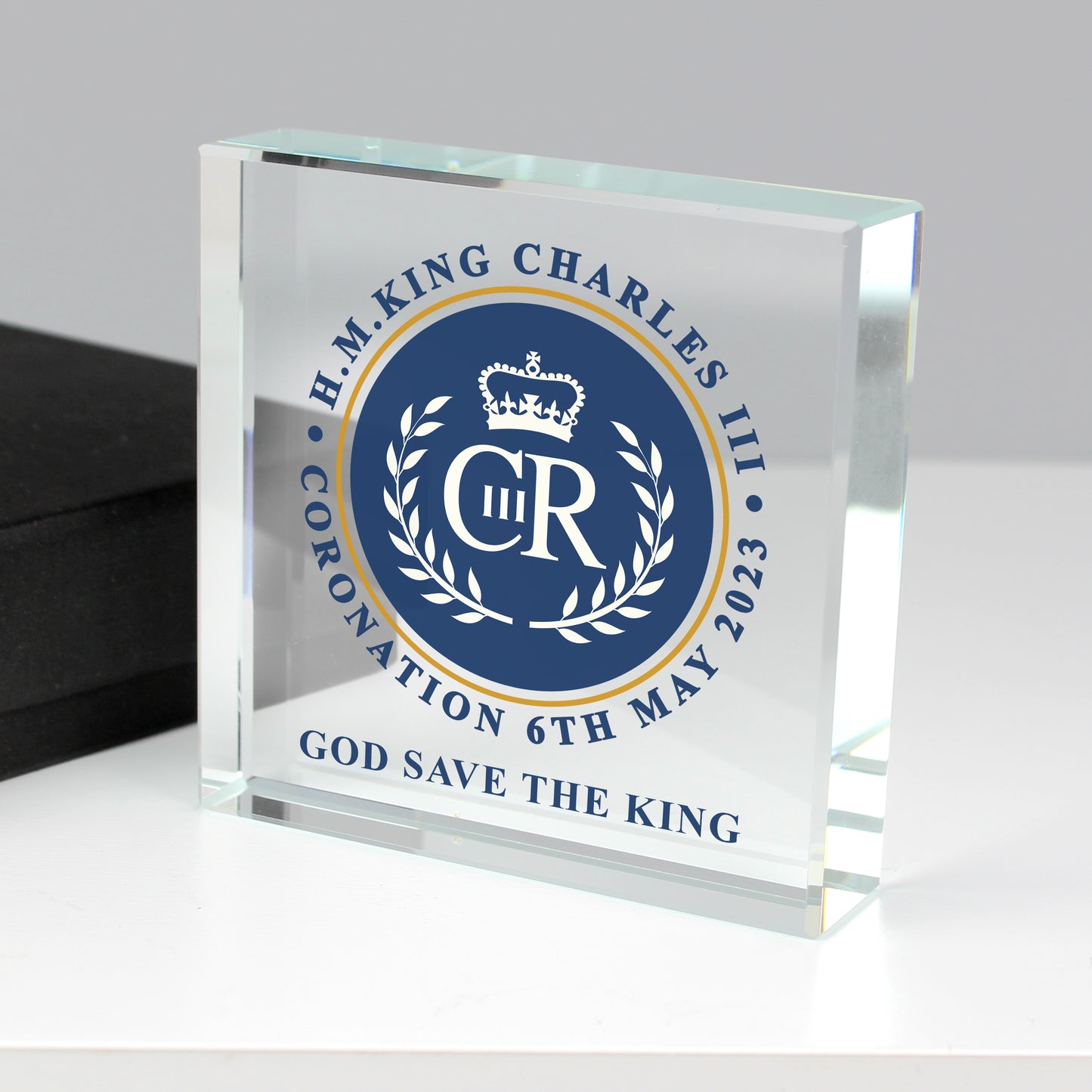 Personalised King Charles III Blue Crest Coronation Commemorative Crystal Token