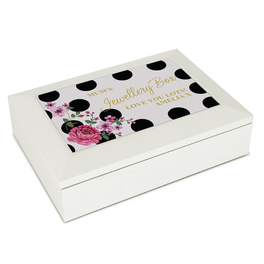 Personalised Floral Dot Wooden Jewellery Box