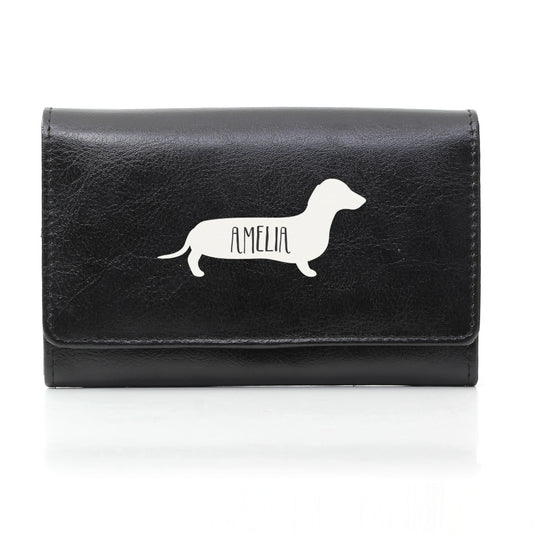 Personalised Leather Purse Sausage Dog Gifts Black