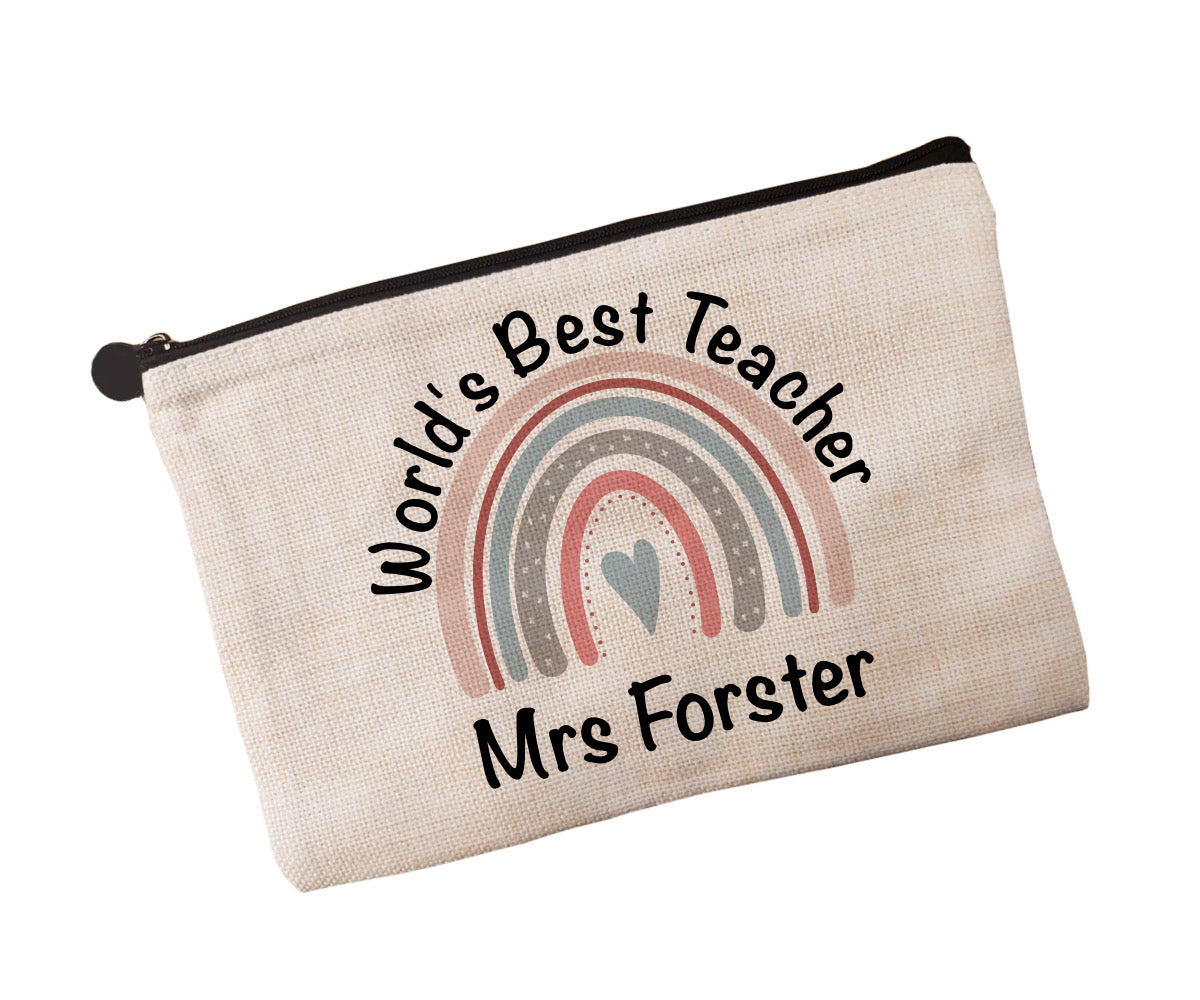 Large Zippered Pouch - Linen - Teacher gift - cosmetic bag, small purse, toiletry, storage, case