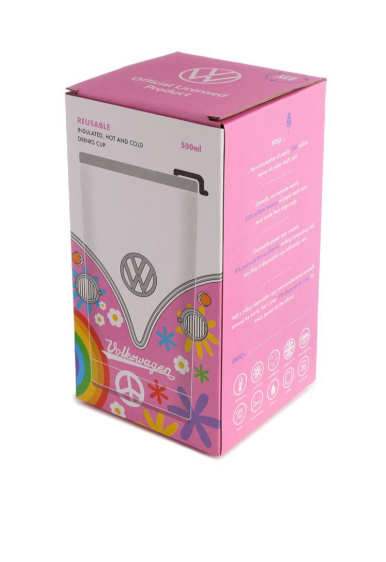 Volkswagen Stainless Steel Camper Surf Adventure Reusable Mug Blue/Pink 500ml