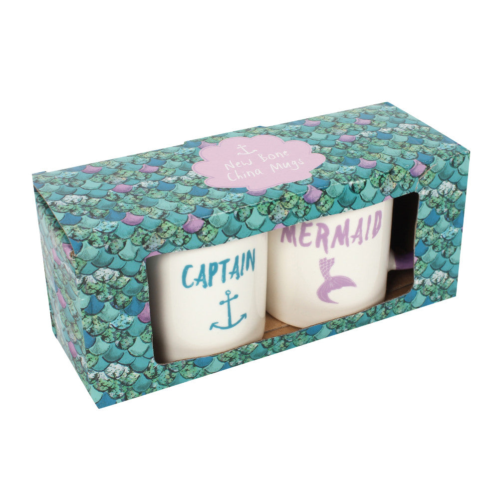 Pair of Captain and Mermaid Couple Ceramic Mugs