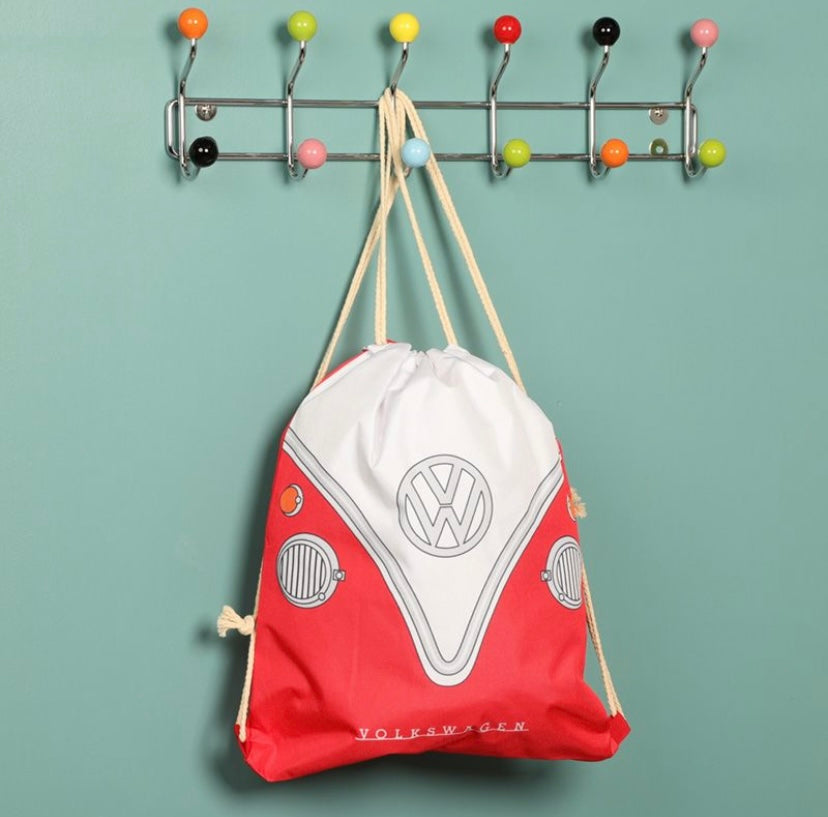 Personalised Volkswagen VW T1 Camper Bus Drawstring Bag Red/Blue