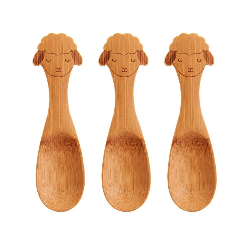 Personalised Engraved Baa Baa Lamb Bamboo Baby Plate and Spoons Weaning Set
