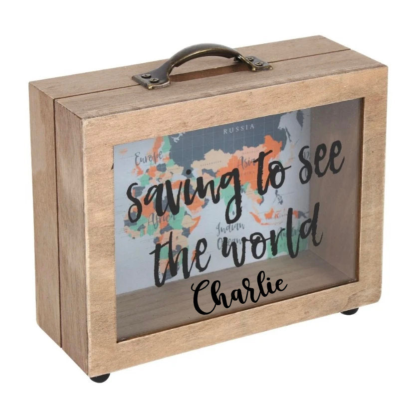 Personalised Saving Fund To See The World Money Box