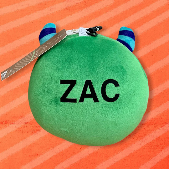 Personalised Green Monster Round Plush Compact Travel Pillow & Eye Mask