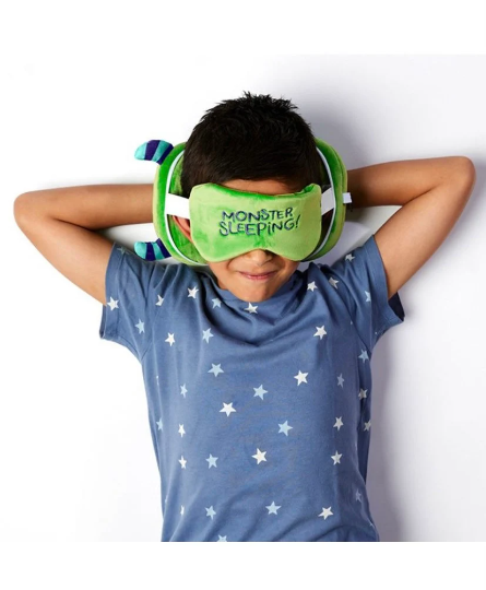 Personalised Green Monster Round Plush Compact Travel Pillow & Eye Mask