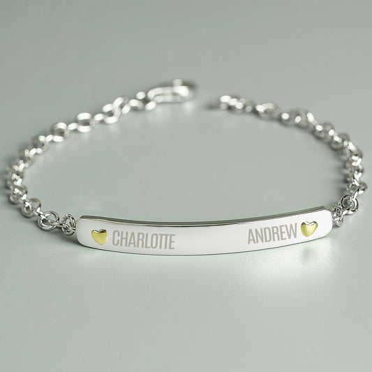 Two Names Sterling Silver and 9ct Gold Bar Bracelet