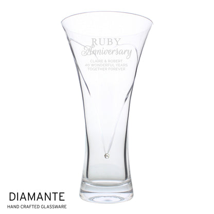 Personalised Ruby Anniversary Large Hand Cut Diamante Heart Vase