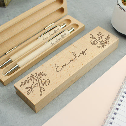 Personalised Wooden Pen And Pencil Set