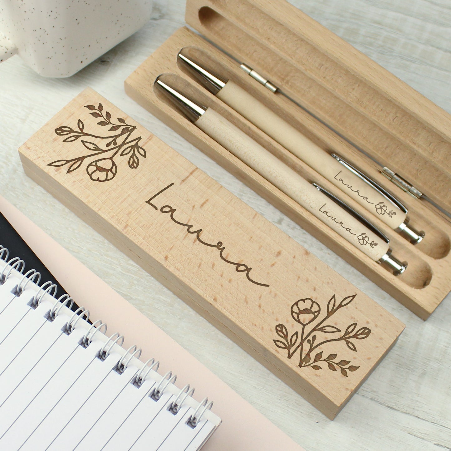 Personalised Wooden Pen And Pencil Set