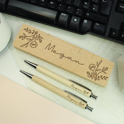 Personalised Wooden Pen And Pencil Set