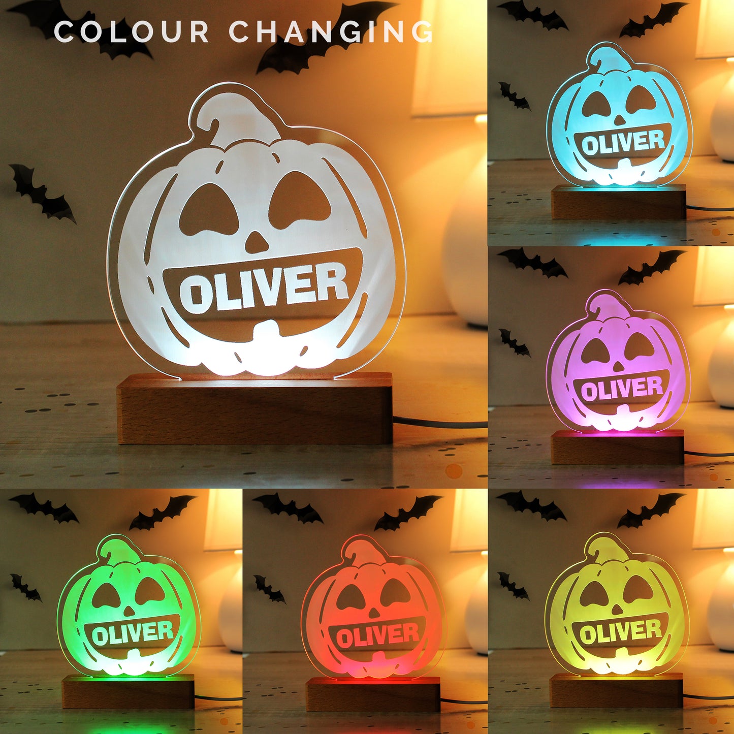 Personalised Pumpkin Wooden LED Light