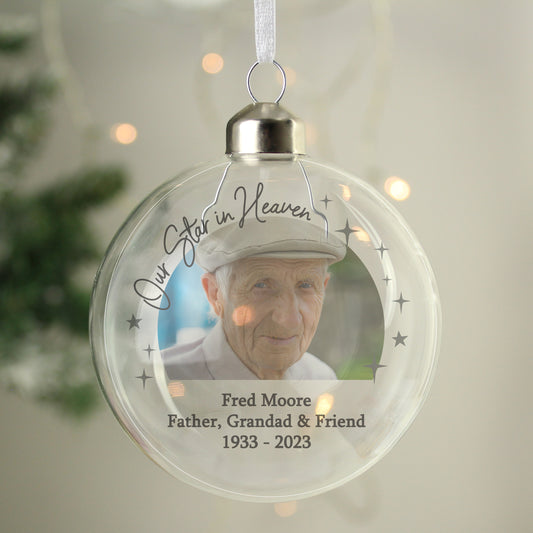 Photo Upload Memorial Glass Bauble