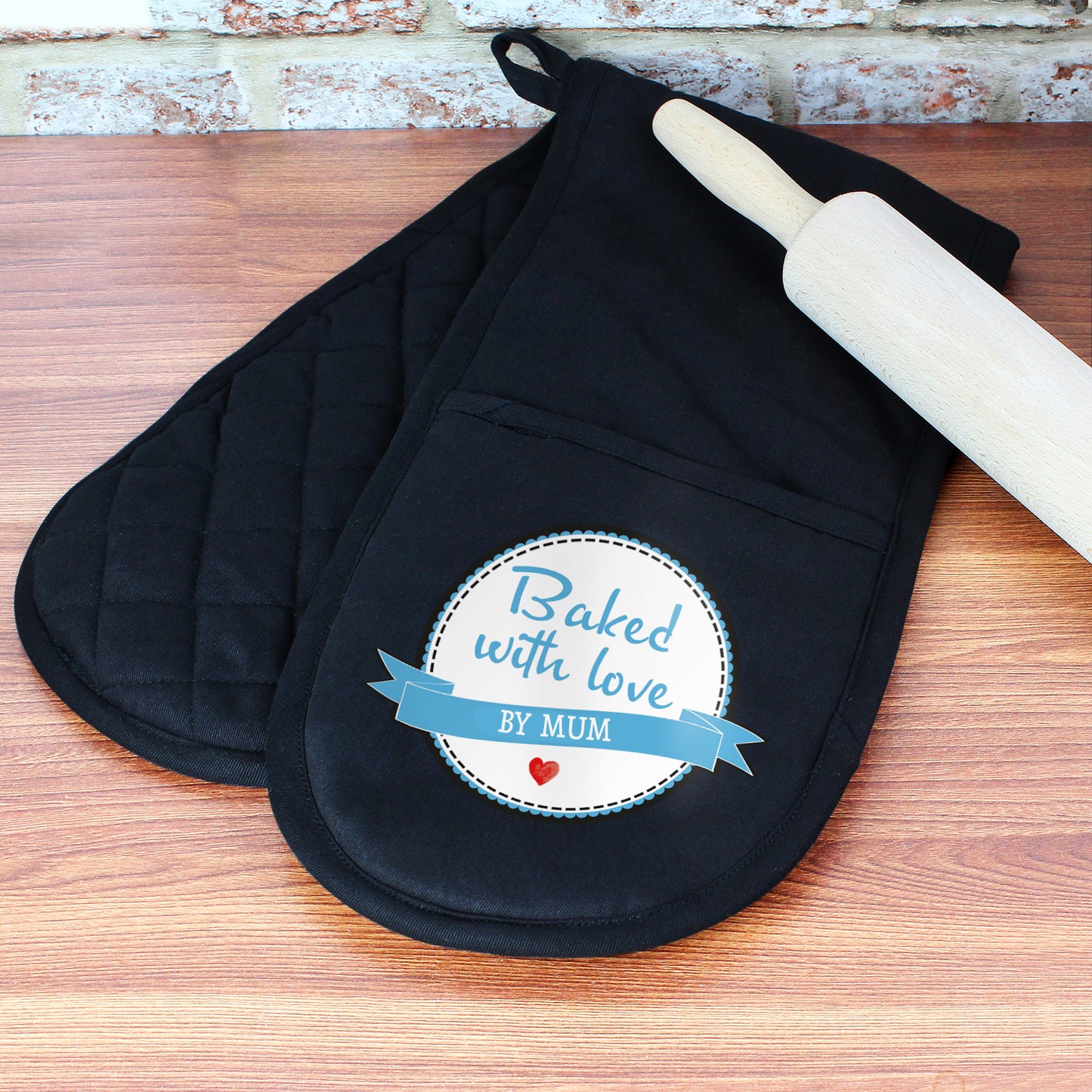 Personalised Black Oven Gloves