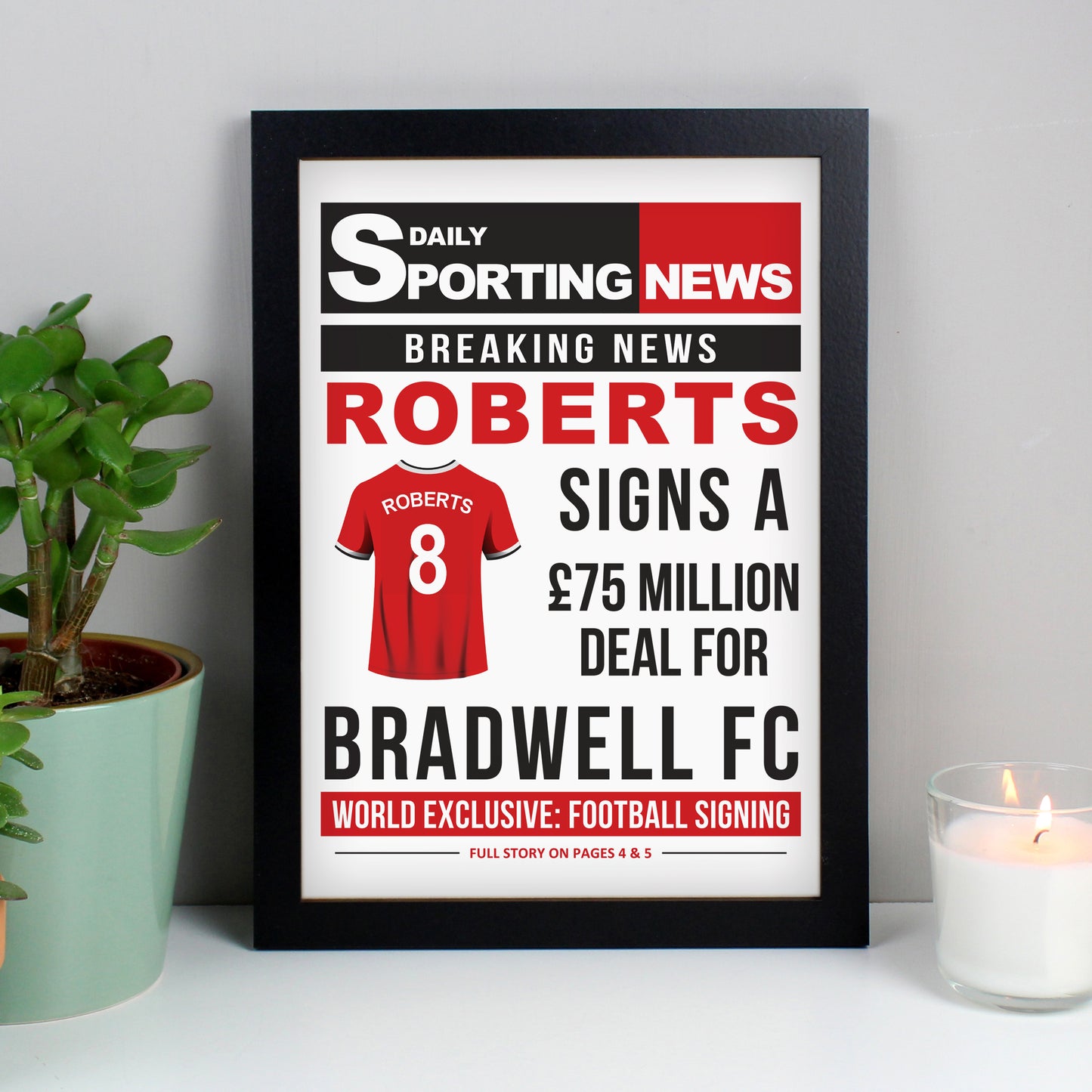 Personalised Football Signing Newspaper A4 Framed Print