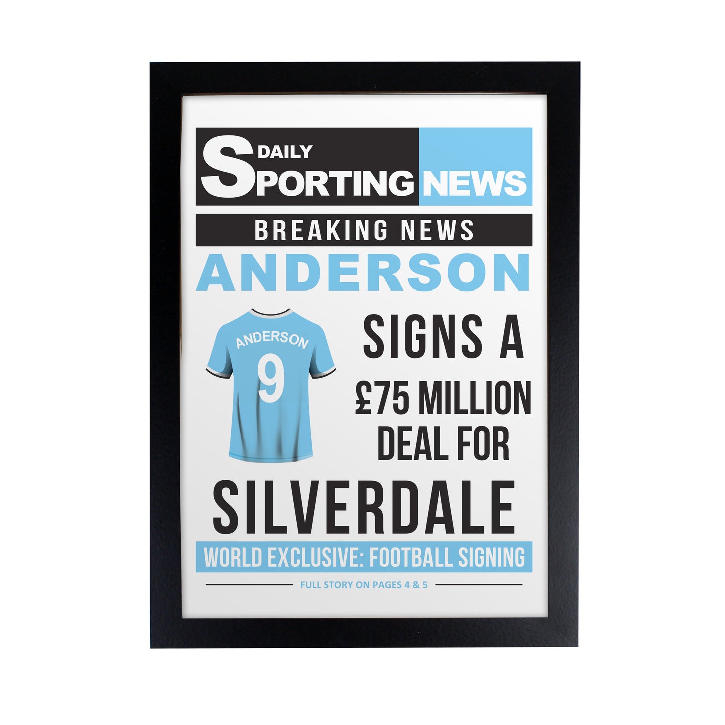 Personalised Football Signing Newspaper A4 Framed Print