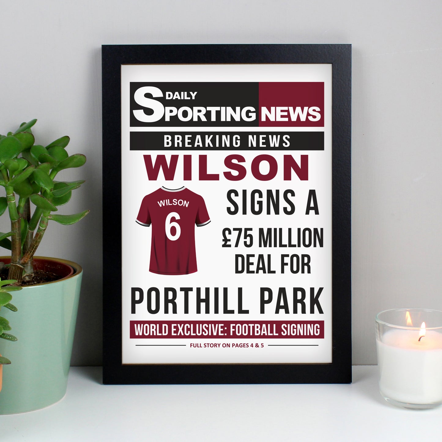 Personalised Football Signing Newspaper A4 Framed Print