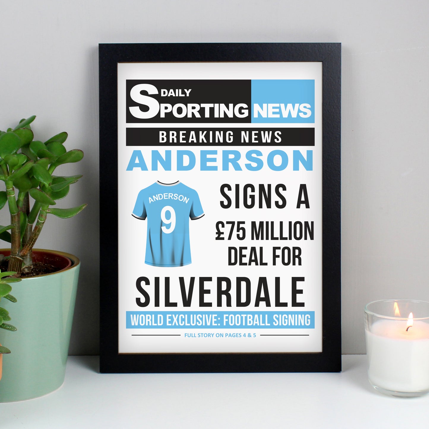 Personalised Football Signing Newspaper A4 Framed Print