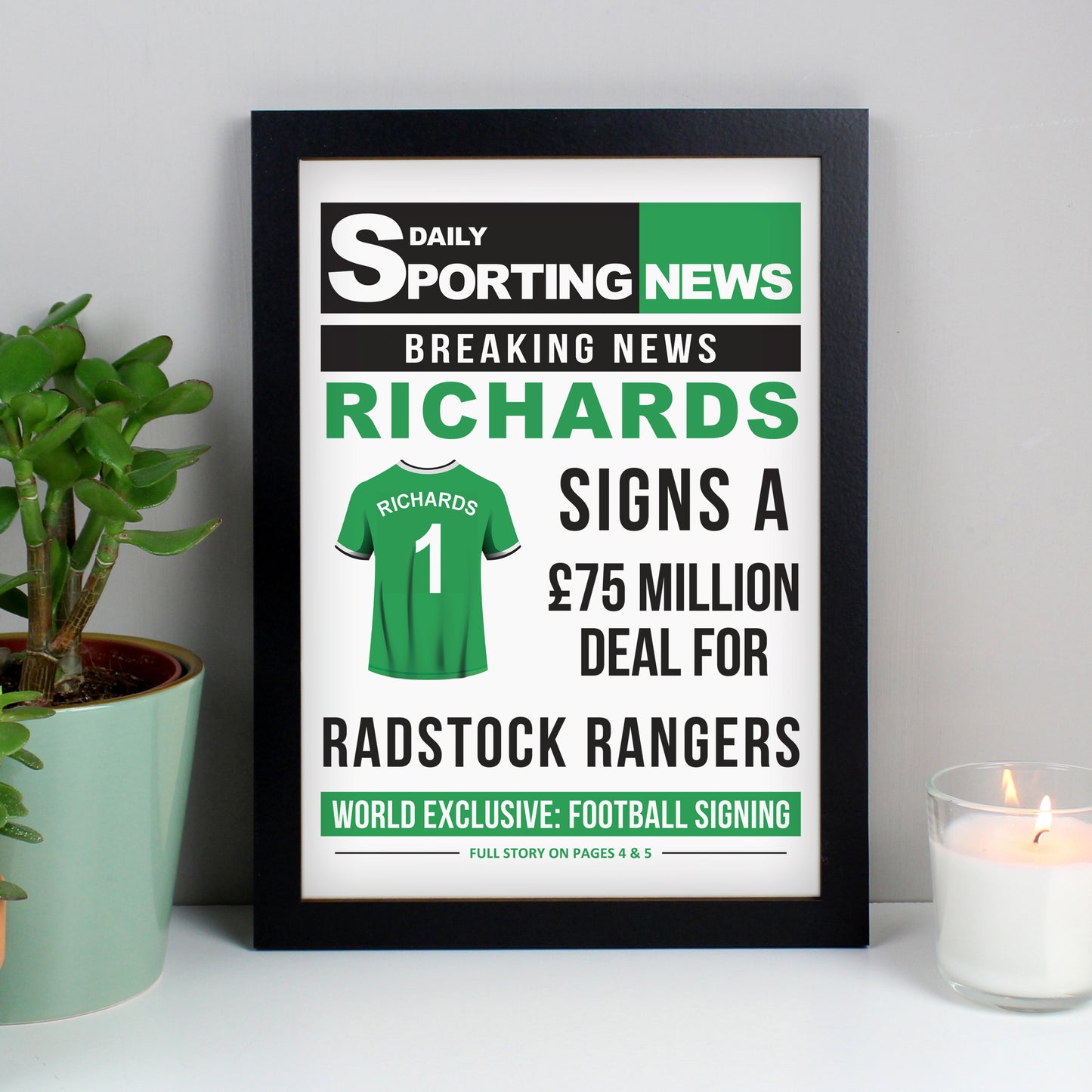 Personalised Football Signing Newspaper A4 Framed Print