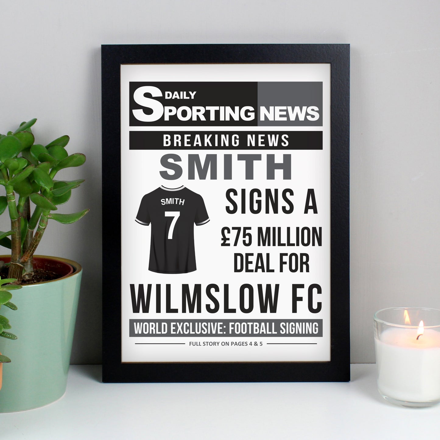 Personalised Football Signing Newspaper A4 Framed Print