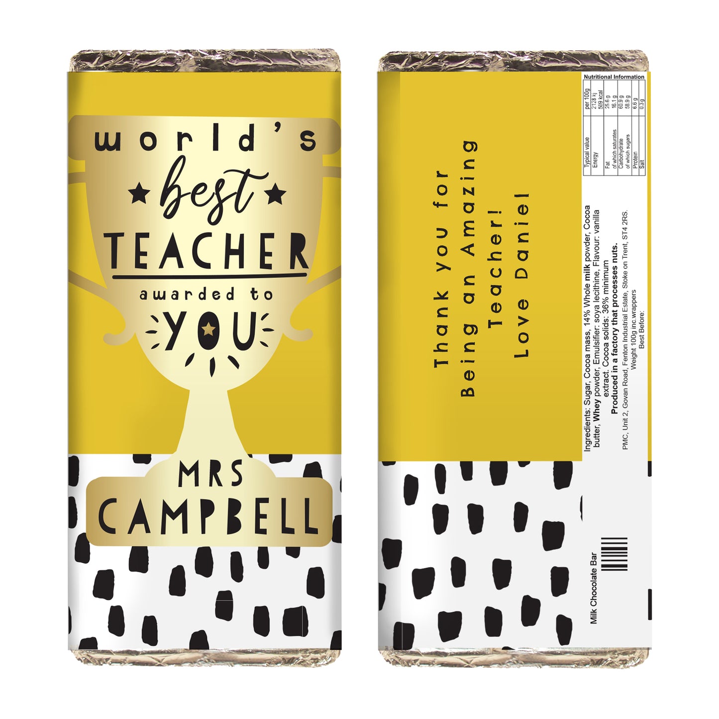 Worlds Best Teacher Trophy Milk Chocolate Bar