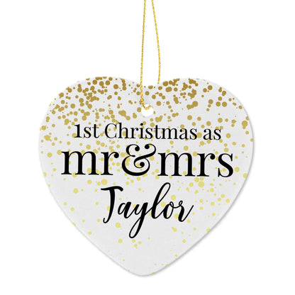 Personalised Mr and Mrs 1st Christmas Ceramic Heart Decoration