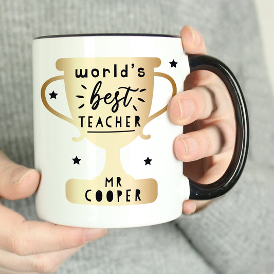 World's Best Teacher Trophy Black Handled Mug