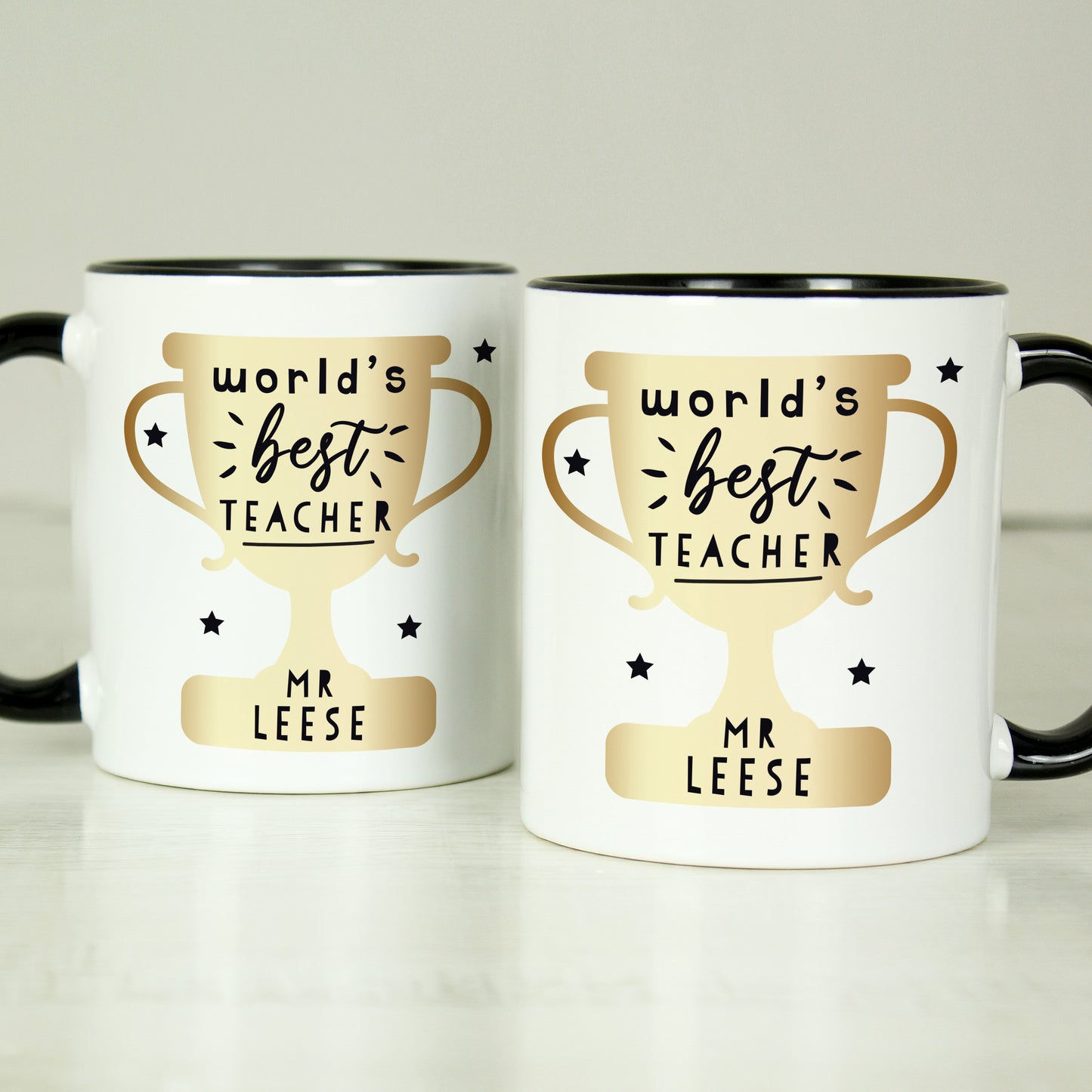 World's Best Teacher Trophy Black Handled Mug