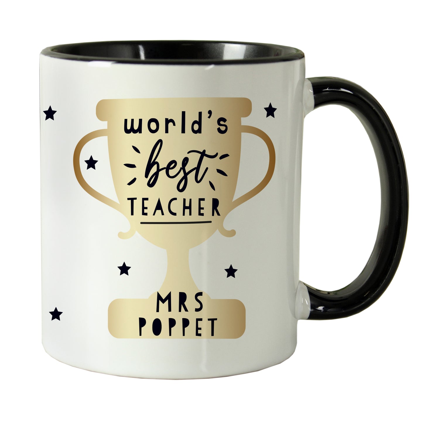 World's Best Teacher Trophy Black Handled Mug