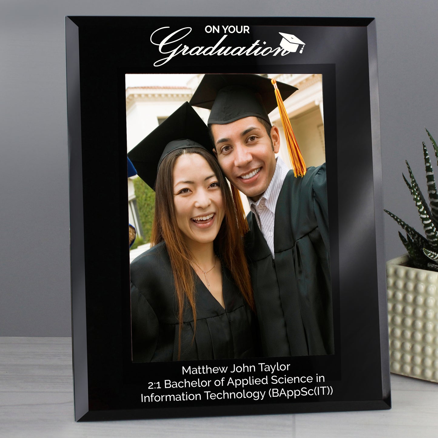 Graduation Black Glass 5x7 Photo Frame
