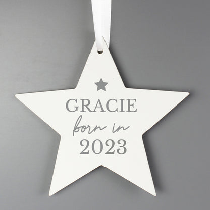 Personalised Born In Wooden Star Decoration