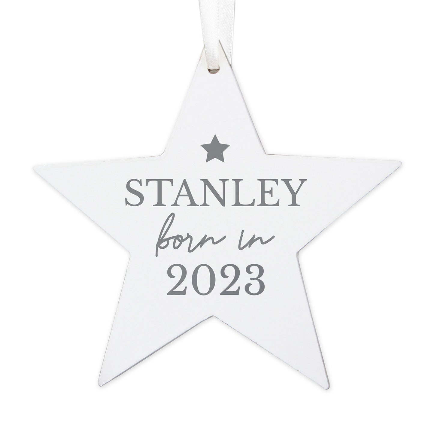 Personalised Born In Wooden Star Decoration