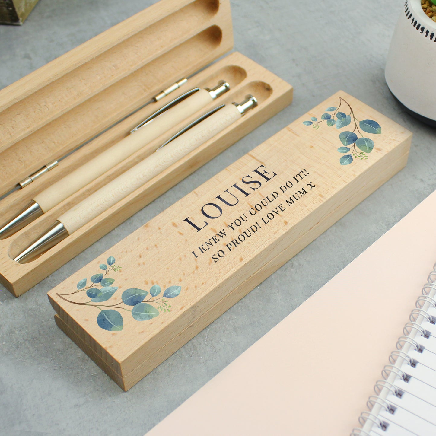 Personalised Wooden Pen And Pencil Set