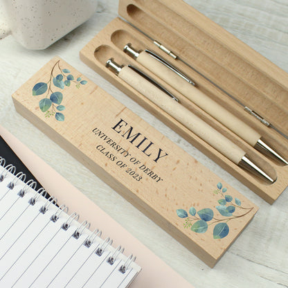 Personalised Wooden Pen And Pencil Set