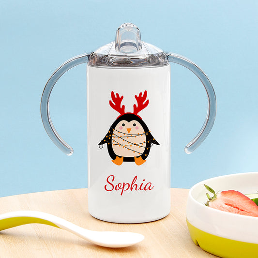 Christmas Penguin Themed Personalised  Kids Sippy Cup