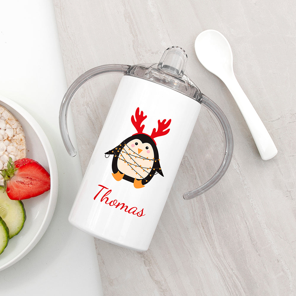 Christmas Penguin Themed Personalised  Kids Sippy Cup