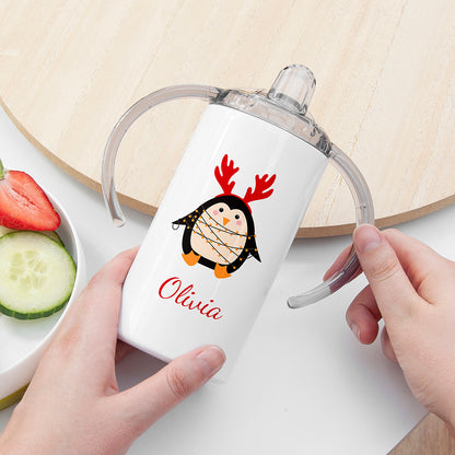 Christmas Penguin Themed Personalised  Kids Sippy Cup