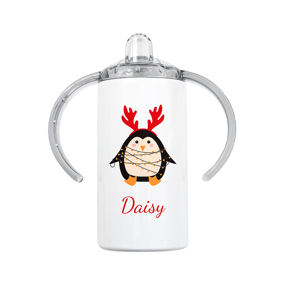 Christmas Penguin Themed Personalised  Kids Sippy Cup