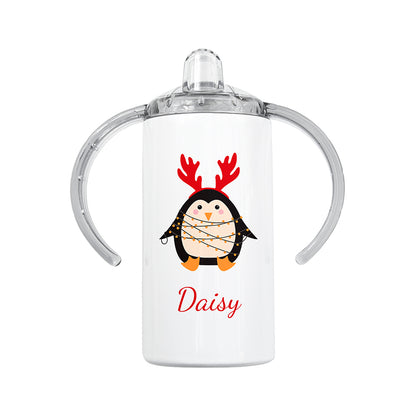 Christmas Penguin Themed Personalised  Kids Sippy Cup