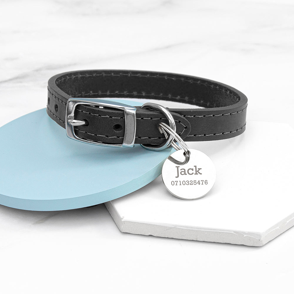 Personalised Classic Leather Dog Collar with Tag